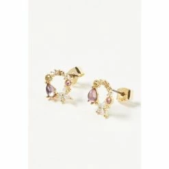 Oliver Bonas Pink Lyra Flowers & Stone Cluster Stud Earrings