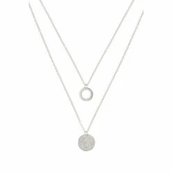 Oliver Bonas Silver Disc Double Row Necklace