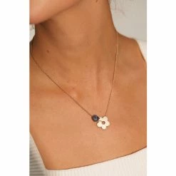 Oliver Bonas Gold Nerida Flower And Blue Stone Pendant Necklace -Default Template 2 unnamed file 1013