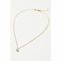 Oliver Bonas Alula Round Blue Chalcedony Drop Gold Plated Pendant Necklace