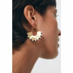 Oliver Bonas Natural Arcadia Semi Circle With Bead Detail Trim Hoop Earrings -Default Template 2 unnamed file 105