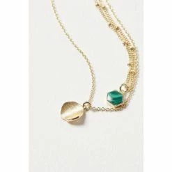 Oliver Bonas Maceo Hexagon Stone & Drop Double Row Gold Plate Brass Necklace -Default Template 2 unnamed file 1053