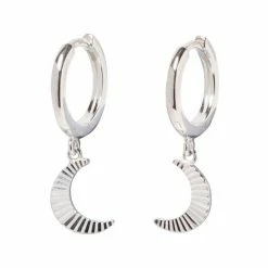 Oliver Bonas Luna Engraved Moon Silver Drop Earrings