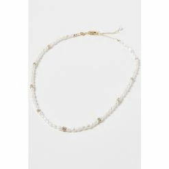 Oliver Bonas Edith Gold Coloured Pearl And Bead Necklace