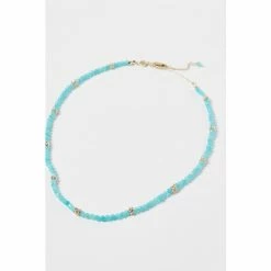 Oliver Bonas Blue Jovie Beaded Nugget Amazonite Gold Plated Necklace