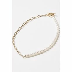 Oliver Bonas White Oriel Chain & Pearl T-Bar Chain Necklace
