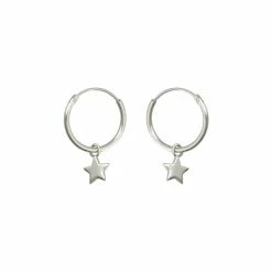 Oliver Bonas Sterling Silver Nova Star Drop Hoop Earrings