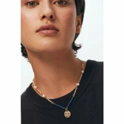 Oliver Bonas Blue Romina Beads And Pearls With Textured Disc Pendant Necklace -Default Template 2 unnamed file 1122