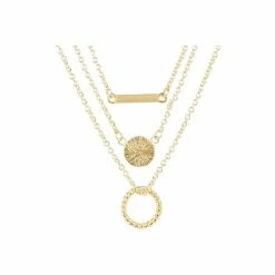 Oliver Bonas Savannah Triple Row Shapes Gold Plated Brass Layered Necklace