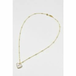 Oliver Bonas Gold Tone Kairi Engraved Mother Of Pearl Heart Drop Pendant