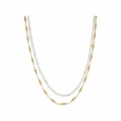 Oliver Bonas Natural Bondi Pearl Chain Double Row Chain Necklace