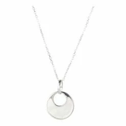 Oliver Bonas Silver Tone Francesca Mother Of Pearl Curve Disc Drop Pendant Necklace