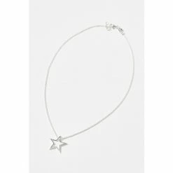 Oliver Bonas Silver Tone Star Outline Gem And Chain Necklace