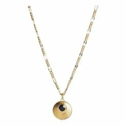 Oliver Bonas Kymani Engraved Disc & Stone Inlay Gold Plated Necklace