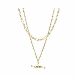 Oliver Bonas Womens Gold Plated Brass Iustus Double Row T Bar Bamboo Pendant Necklace