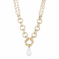 Oliver Bonas Natural Kali Faux Pearl Drop Chunky Chain Necklace