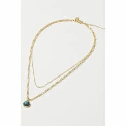 Oliver Bonas Darcy Stone Drop Double Row Gold Plated Layered Necklace