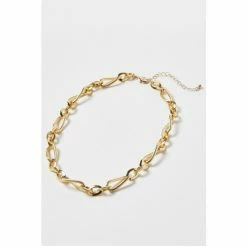 Oliver Bonas Evelyn Textured & Twisted Links Chunky Gold Tone Chain Necklace
