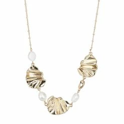 Oliver Bonas Natural Indie Pearl & Textured Metal Shape Short Necklace
