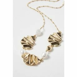 Oliver Bonas Natural Indie Pearl & Textured Metal Shape Short Necklace -Default Template 2 unnamed file 1227