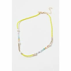 Oliver Bonas Yellow Skyla Seed Bead And Pearl Drop Necklace