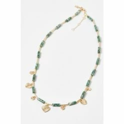 Oliver Bonas Natural Lettie Marble Beads And Heart Charm Pendant Necklace