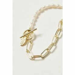 Oliver Bonas Womens White Odina Half Chain & Pearl Fob Clasp Gold Plated Brass Collar Necklace -Default Template 2 unnamed file 1254