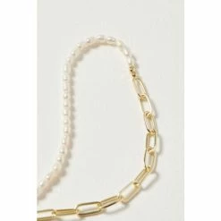 Oliver Bonas Womens White Odina Half Chain & Pearl Fob Clasp Gold Plated Brass Collar Necklace -Default Template 2 unnamed file 1255