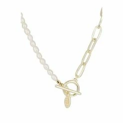 Oliver Bonas Womens White Odina Half Chain & Pearl Fob Clasp Gold Plated Brass Collar Necklace -Default Template 2 unnamed file 1258