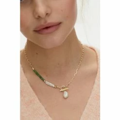 Oliver Bonas Green Dara Gold Plated Aventurine Detail Chain And Pearl Drop Necklace -Default Template 2 unnamed file 1272