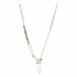 Oliver Bonas Green Dara Gold Plated Aventurine Detail Chain And Pearl Drop Necklace -Default Template 2 unnamed file 1273
