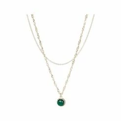 Oliver Bonas Green Darcey Stone Drop Double Row Gold Plate Necklace