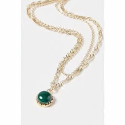 Oliver Bonas Green Darcey Stone Drop Double Row Gold Plate Necklace -Default Template 2 unnamed file 1323