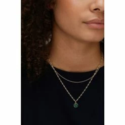 Oliver Bonas Green Darcey Stone Drop Double Row Gold Plate Necklace -Default Template 2 unnamed file 1326