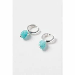 Oliver Bonas Lucia Blue Chunky Sterling Silver Hoop And Oval Amazonite Drop Hoop Earrings -Default Template 2 unnamed file 141