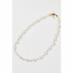 Oliver Bonas Pink Clover Pearl And Quartz Gold Plated Collar Necklace