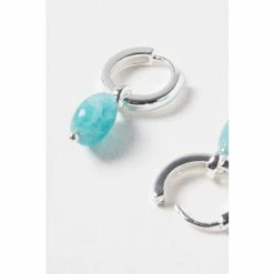 Oliver Bonas Lucia Blue Chunky Sterling Silver Hoop And Oval Amazonite Drop Hoop Earrings -Default Template 2 unnamed file 143