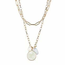 Oliver Bonas Natural Sadie Disc And Pearl Charm Layered Pendant Necklace