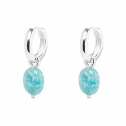 Oliver Bonas Lucia Blue Chunky Sterling Silver Hoop And Oval Amazonite Drop Hoop Earrings -Default Template 2 unnamed file 144