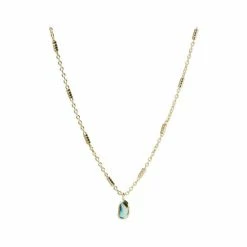 Oliver Bonas Grey Blythe Pebble Charm Paua Shell Gold Plated Pendant Necklace