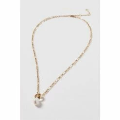 Oliver Bonas Gold Tone Rafa Round Bead Pearl Drop Chain Necklace