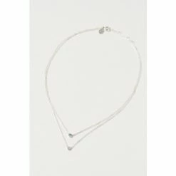 Oliver Bonas Briar Disc And Green Malachite Inlay Dot Silver Double Row Layered Necklace