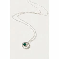 Oliver Bonas Green Clancy Circle Stone Drop Silver Pendant Necklace -Default Template 2 unnamed file 1537