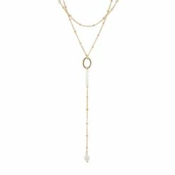 Oliver Bonas Natural Skylar Enamel Bead & Pearl Layered Necklace