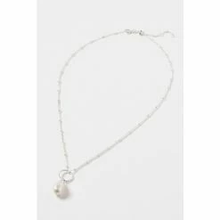Oliver Bonas White Lucia Loop & Round Pearl Drop Sterling Silver Necklace