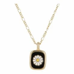 Oliver Bonas Black Laguna Daisy Black Enamel Square Pendant Necklace