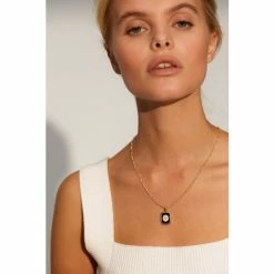 Oliver Bonas Black Laguna Daisy Black Enamel Square Pendant Necklace -Default Template 2 unnamed file 1566