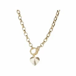 Oliver Bonas Womens Gold Plated Brass Adelaide Chunky Chain & Heart Charm Collar Necklace