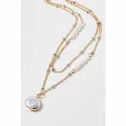 Oliver Bonas Nyla Natural Enamel Bead & Pearl Drop Layered Chain Necklace -Default Template 2 unnamed file 1602
