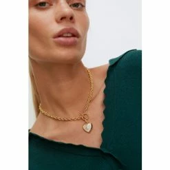 Oliver Bonas Gold Skip Pearl Heart Charm Gold Plated Collar Chain Necklace -Default Template 2 unnamed file 1623